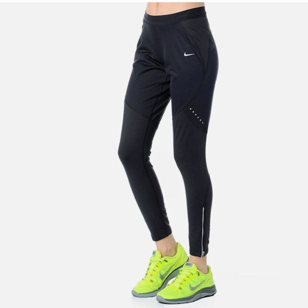 Nike Running Dri Fit Shield Full Length Tights Black Reflective